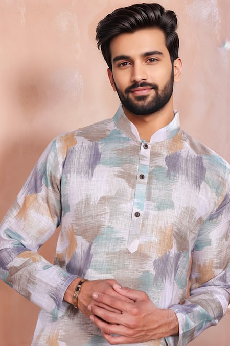 Shop_Arihant Rai Sinha_Off White Linen, Cotton Abstract Pattern Kurta And Pant Set _Online_at_Aza_Fashions