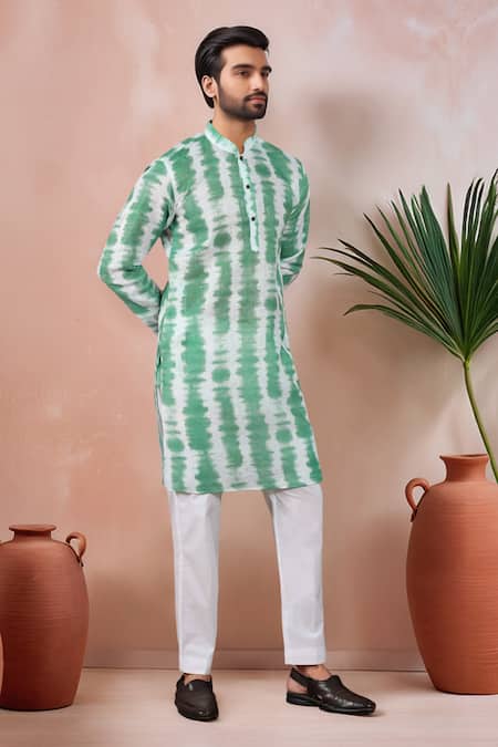 Arihant Rai Sinha_Green Linen, Cotton Abstract Print Kurta And Pant Set _Online_at_Aza_Fashions