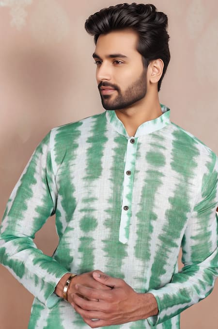 Shop_Arihant Rai Sinha_Green Linen, Cotton Abstract Print Kurta And Pant Set _Online_at_Aza_Fashions