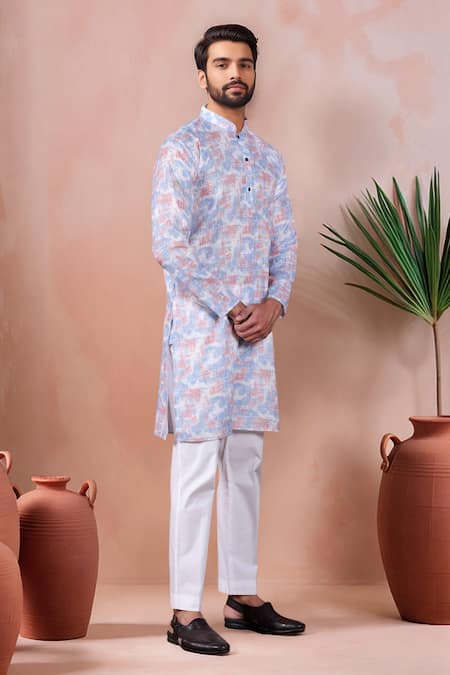 Arihant Rai Sinha_Lavender Linen, Cotton Abstract Print Kurta With Pant _Online_at_Aza_Fashions