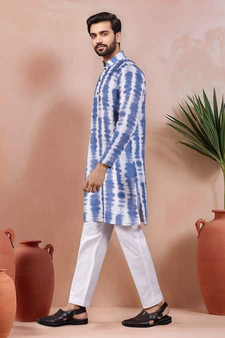 Arihant Rai Sinha_Navy Linen, Cotton Tie-dye Kurta And Pant Set _Online_at_Aza_Fashions
