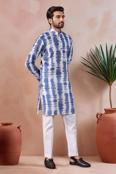 Buy_Arihant Rai Sinha_Navy Linen, Cotton Tie-dye Kurta And Pant Set _Online_at_Aza_Fashions