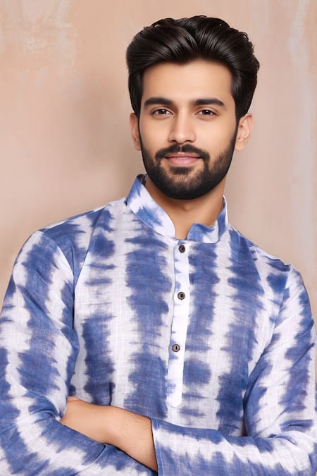 Shop_Arihant Rai Sinha_Navy Linen, Cotton Tie-dye Kurta And Pant Set _Online_at_Aza_Fashions