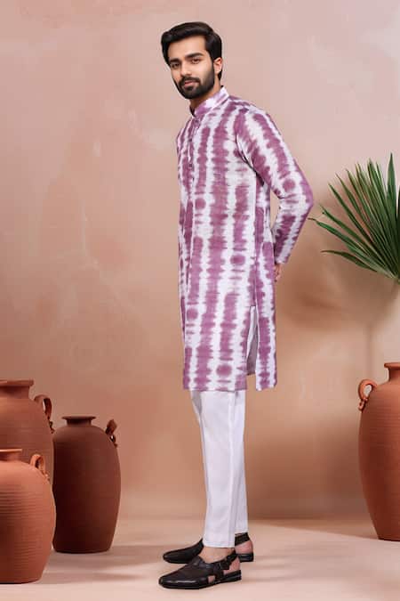Arihant Rai Sinha_Wine Linen, Cotton Abstract Print Kurta And Pant Set _Online_at_Aza_Fashions