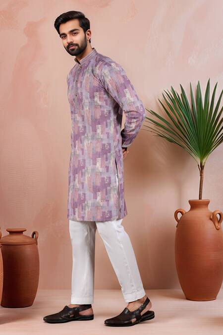 Arihant Rai Sinha_Wine Cotton Embroidery Abstract Pattern Kurta With Pant _Online_at_Aza_Fashions