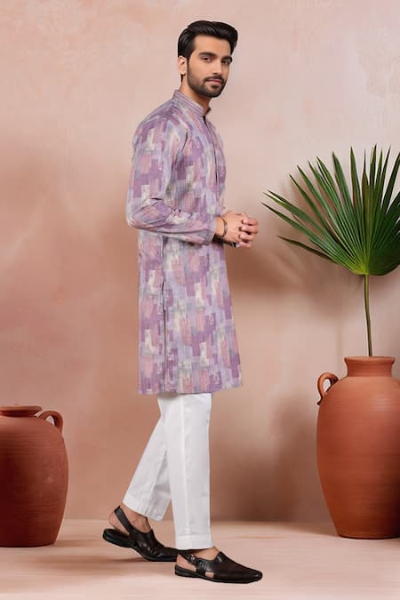 Buy_Arihant Rai Sinha_Wine Cotton Embroidery Abstract Pattern Kurta With Pant _Online_at_Aza_Fashions