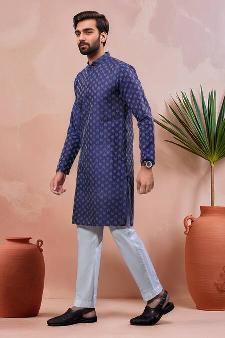 Arihant Rai Sinha_Navy Cotton Woven Dobby Pattern Kurta And Pant Set _Online_at_Aza_Fashions