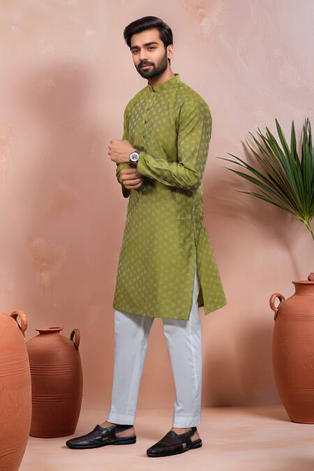 Buy_Arihant Rai Sinha_Green Cotton Woven Dobby Kurta And Pant Set _Online_at_Aza_Fashions