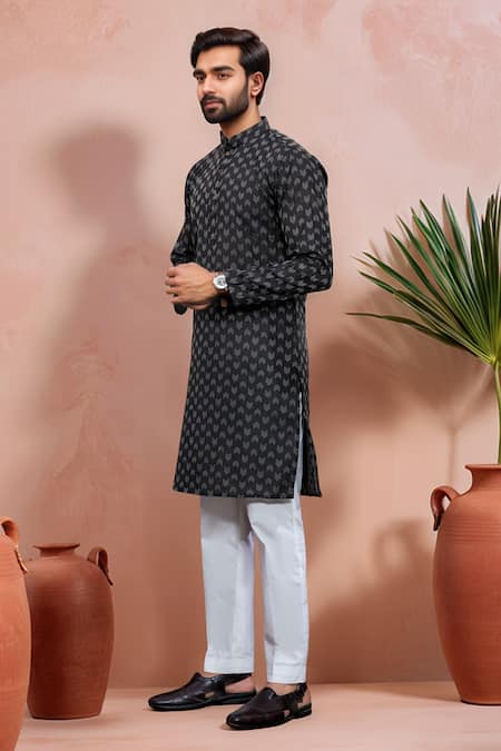 Arihant Rai Sinha_Black Cotton Woven Dobby Kurta And Pant Set _Online_at_Aza_Fashions