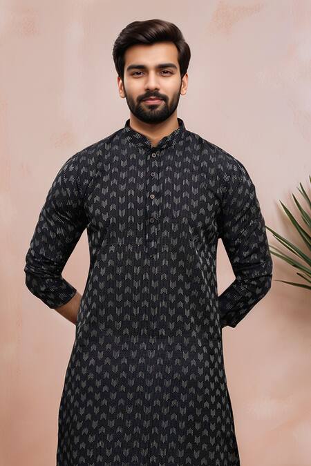 Buy_Arihant Rai Sinha_Black Cotton Woven Dobby Kurta And Pant Set _Online_at_Aza_Fashions