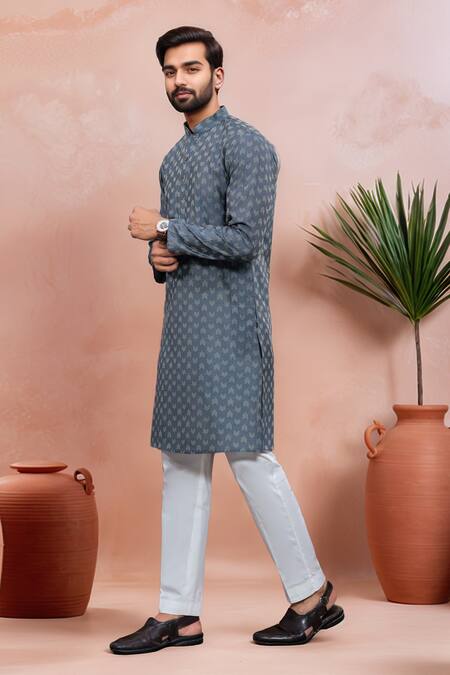 Buy Arihant Rai Sinha Gray Cotton Woven Dobby Kurta And Pant Set Online at Aza Fashions Buy_Arihant Rai Sinha_Gray Cotton Woven Dobby Kurta And Pant Set _Online_at_Aza_Fashions