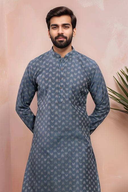 Shop Arihant Rai Sinha Gray Cotton Woven Dobby Kurta And Pant Set Online at Aza Fashions Shop_Arihant Rai Sinha_Gray Cotton Woven Dobby Kurta And Pant Set _Online_at_Aza_Fashions