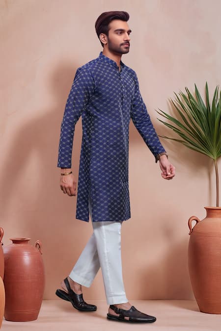 Buy Arihant Rai Sinha Blue Cotton Woven Dobby Kurta And Pant Set Online at Aza Fashions Buy_Arihant Rai Sinha_Blue Cotton Woven Dobby Kurta And Pant Set _Online_at_Aza_Fashions