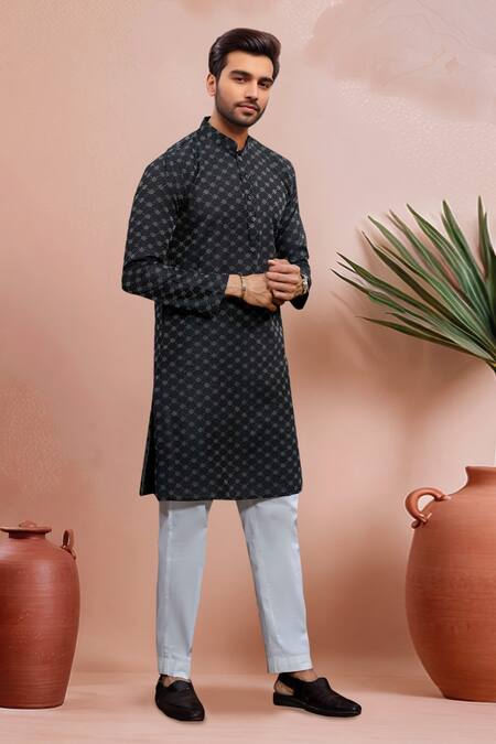 Buy Arihant Rai Sinha Black Cotton Woven Dobby Kurta And Pant Set Online at Aza Fashions Buy_Arihant Rai Sinha_Black Cotton Woven Dobby Kurta And Pant Set _Online_at_Aza_Fashions