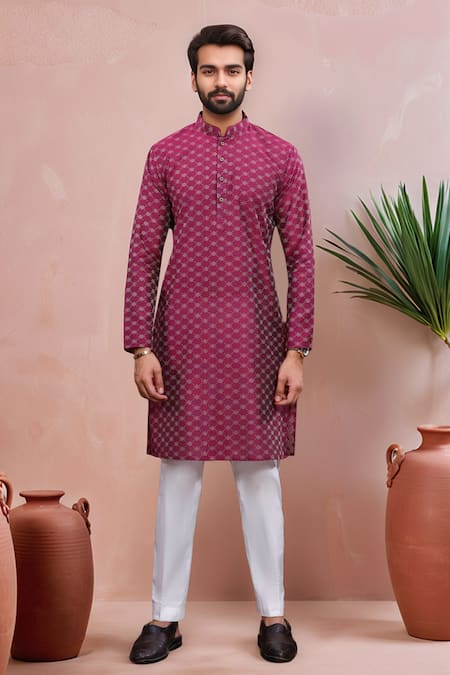 Buy Arihant Rai Sinha Purple Cotton Woven Dobby Kurta And Pant Set Online at Aza Fashions Buy_Arihant Rai Sinha_Purple Cotton Woven Dobby Kurta And Pant Set _Online_at_Aza_Fashions