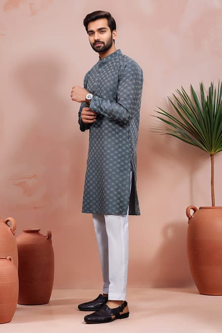 Arihant Rai Sinha Gray Cotton Woven Dobby Kurta And Pant Set Online at Aza Fashions Arihant Rai Sinha_Gray Cotton Woven Dobby Kurta And Pant Set _Online_at_Aza_Fashions
