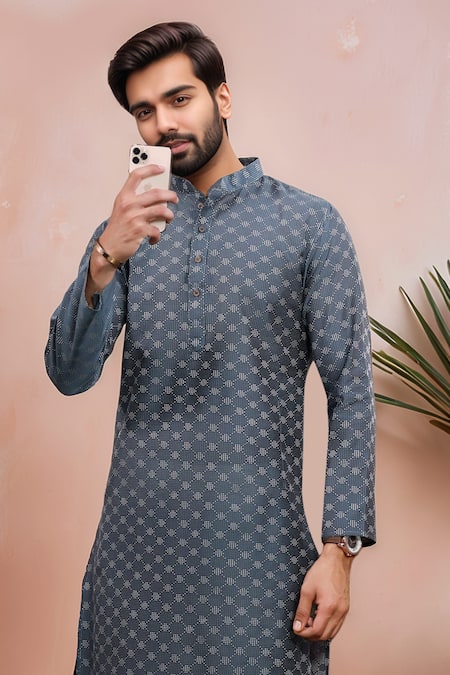 Shop Arihant Rai Sinha Gray Cotton Woven Dobby Kurta And Pant Set Online at Aza Fashions Shop_Arihant Rai Sinha_Gray Cotton Woven Dobby Kurta And Pant Set _Online_at_Aza_Fashions