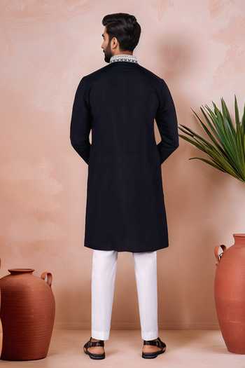 Shop Arihant Rai Sinha Black Viscose, Silk Embroidery Star Motif Kurta And Pant Set at Aza Fashions Shop_Arihant Rai Sinha_Black Viscose, Silk Embroidery Star Motif Kurta And Pant Set_at_Aza_Fashions