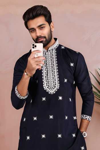 Buy Arihant Rai Sinha Black Viscose, Silk Embroidery Star Motif Kurta And Pant Set Online at Aza Fashions Buy_Arihant Rai Sinha_Black Viscose, Silk Embroidery Star Motif Kurta And Pant Set_Online_at_Aza_Fashions