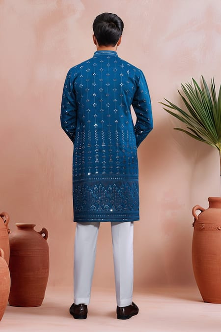 Shop Arihant Rai Sinha Off White Viscose, Silk Embroidery, Mirrors Kurta And Pant Set at Aza Fashions Shop_Arihant Rai Sinha_Off White Viscose, Silk Embroidery, Mirrors Kurta And Pant Set _at_Aza_Fashions