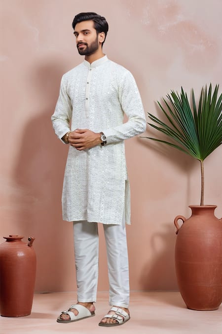 Arihant Rai Sinha Cream Viscose, Silk Embroidery, Mirrors Kurta Set Online at Aza Fashions Arihant Rai Sinha_Cream Viscose, Silk Embroidery, Mirrors Kurta Set _Online_at_Aza_Fashions
