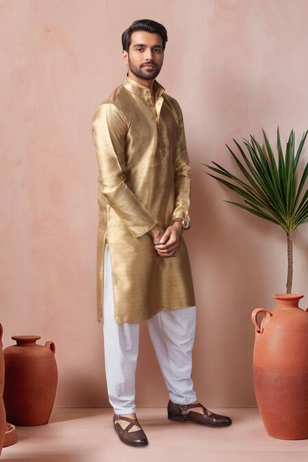 Arihant Rai Sinha Gold Jacquard, Silk Woven Kurta With Salwar Online at Aza Fashions Arihant Rai Sinha_Gold Jacquard, Silk Woven Kurta With Salwar _Online_at_Aza_Fashions