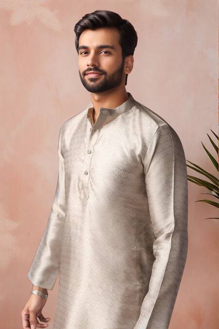 Shop_Arihant Rai Sinha_Silver Jacquard Woven Kurta With Salwar _Online_at_Aza_Fashions