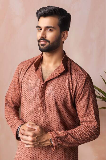 Arihant Rai Sinha_Orange Rayon, Silk Embroidery Thread Kurta And Salwar Set _Online_at_Aza_Fashions
