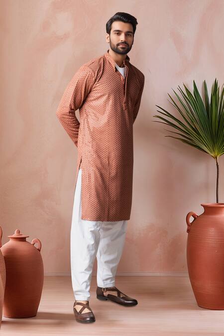 Shop_Arihant Rai Sinha_Orange Rayon, Silk Embroidery Thread Kurta And Salwar Set _Online_at_Aza_Fashions