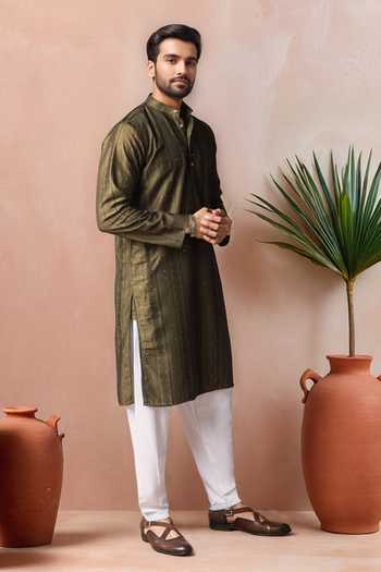 Arihant Rai Sinha Green Rayon Embroidery Striped Kurta And Salwar Set Online at Aza Fashions Arihant Rai Sinha_Green Rayon Embroidery Striped Kurta And Salwar Set _Online_at_Aza_Fashions