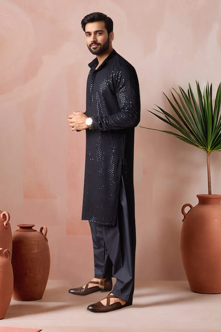 Arihant Rai Sinha Black Rayon, Silk Sequins, Embroidery Thread Kurta And Salwar Set Online at Aza Fashions Arihant Rai Sinha_Black Rayon, Silk Sequins, Embroidery Thread Kurta And Salwar Set _Online_at_Aza_Fashions