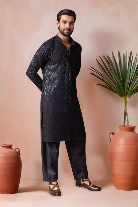 Buy Arihant Rai Sinha Black Rayon, Silk Sequins, Embroidery Thread Kurta And Salwar Set Online at Aza Fashions Buy_Arihant Rai Sinha_Black Rayon, Silk Sequins, Embroidery Thread Kurta And Salwar Set _Online_at_Aza_Fashions