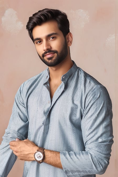 Arihant Rai Sinha_Sky Blue Rayon, Silk Embroidery Thread Kurta And Salwar Set _Online_at_Aza_Fashions