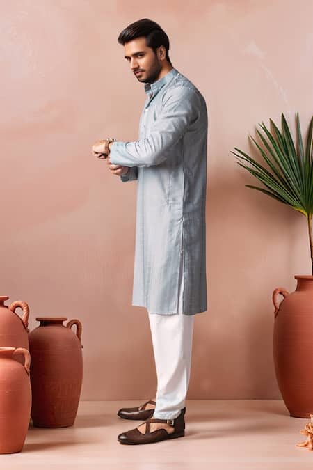 Shop_Arihant Rai Sinha_Sky Blue Rayon, Silk Embroidery Thread Kurta And Salwar Set _Online_at_Aza_Fashions