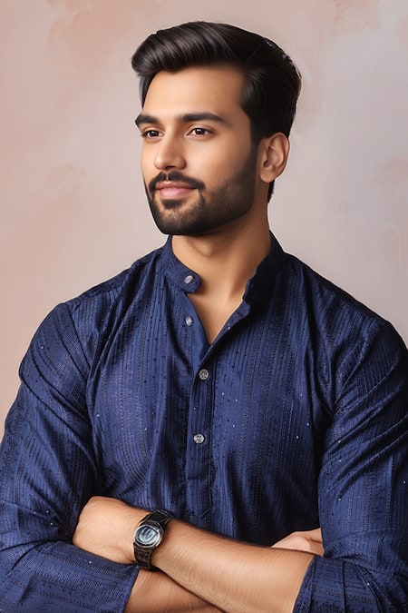 Buy_Arihant Rai Sinha_Navy Rayon, Silk Embroidery Thread Kurta And Salwar Set _Online_at_Aza_Fashions