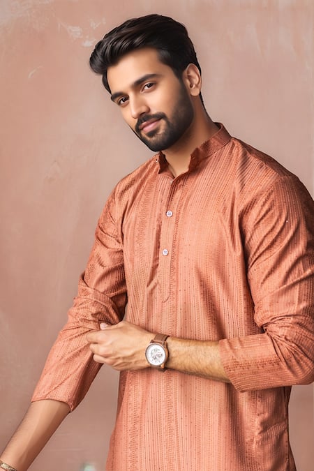 Shop_Arihant Rai Sinha_Orange Rayon, Silk Embroidery Thread Kurta And Salwar Set _Online_at_Aza_Fashions