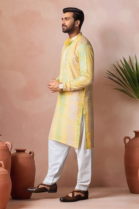 Arihant Rai Sinha_Yellow Rayon, Silk Embroidery Thread Kurta And Salwar Set _Online_at_Aza_Fashions