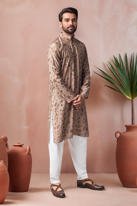 Arihant Rai Sinha_Brown Modal, Silk Printed Kurta And Salwar Set _Online_at_Aza_Fashions
