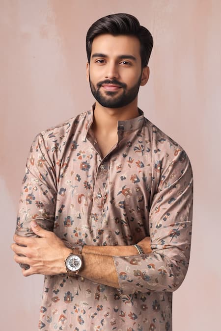 Buy_Arihant Rai Sinha_Brown Modal, Silk Printed Kurta And Salwar Set _Online_at_Aza_Fashions