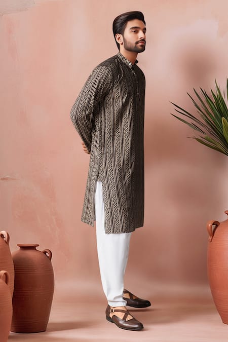 Arihant Rai Sinha_Black Modal, Silk Geometric Print Kurta And Salwar Set _Online_at_Aza_Fashions