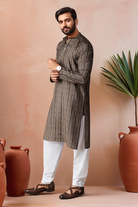 Buy_Arihant Rai Sinha_Black Modal, Silk Geometric Print Kurta And Salwar Set _Online_at_Aza_Fashions