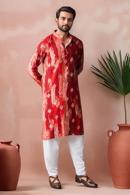 Arihant Rai Sinha_Red Modal, Silk Printed Kurta And Salwar Set _Online_at_Aza_Fashions