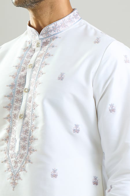 Buy_Rng Safawala_Off White Dupion Embroidery, Sequins Thread And Kurta Set _Online_at_Aza_Fashions