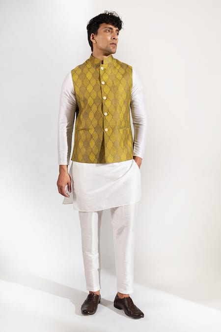 Shop_Rng Safawala_Green Cotton Block Print Bundi  _Online_at_Aza_Fashions