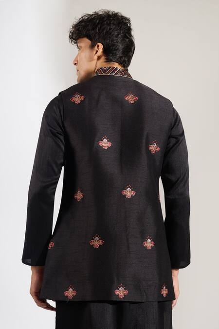 Buy_Rng Safawala_Red Crepe, Silk, Dupion Embroidery Resham Bundi Kurta Set _Online_at_Aza_Fashions