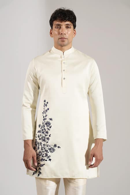 Shop_Rng Safawala_Cream Silk, Dupion Embroidery Thread Bandhgala Kurta Set _Online_at_Aza_Fashions