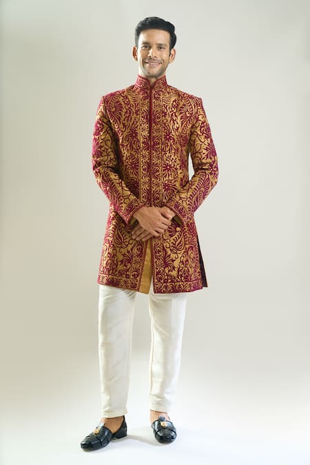 Rng Safawala Thread Embroidered Achkan & Pant Set 