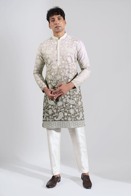 Rng Safawala Ombre Floral Thread & Sequins Embroidered Kurta Set