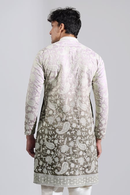 Rng Safawala Ombre Floral Thread & Sequins Embroidered Kurta Set