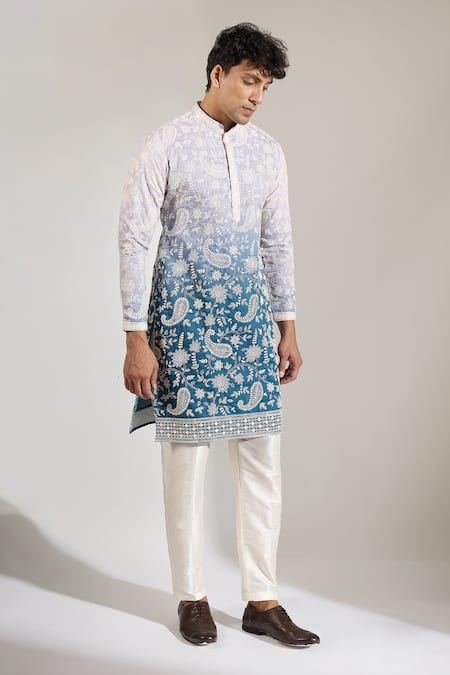 Rng Safawala Ombre Floral Embroidered Kurta Set